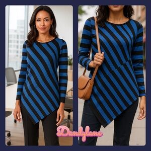 Alfani Asymmetrical  Blue Black Sweater Tunic  Size Large ( NWOT)
